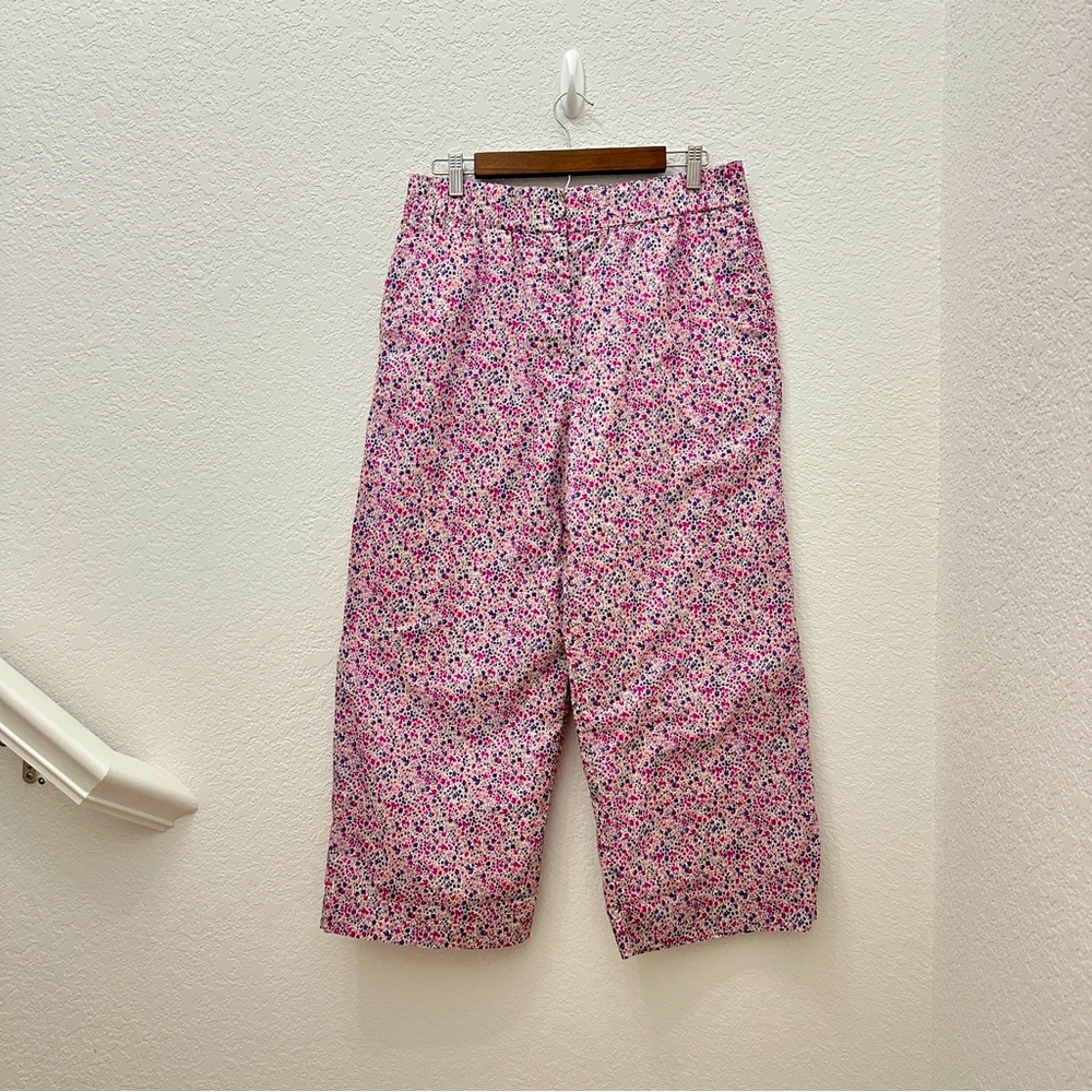 J. Crew Women's Liberty Floral Pink Cotton Elastic Waist Crop Pants Size 12 - Picture 13 of 14